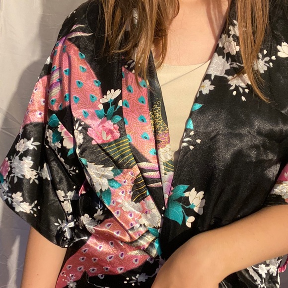 Oriental style night gown sleeping black pink slip - Picture 13 of 16